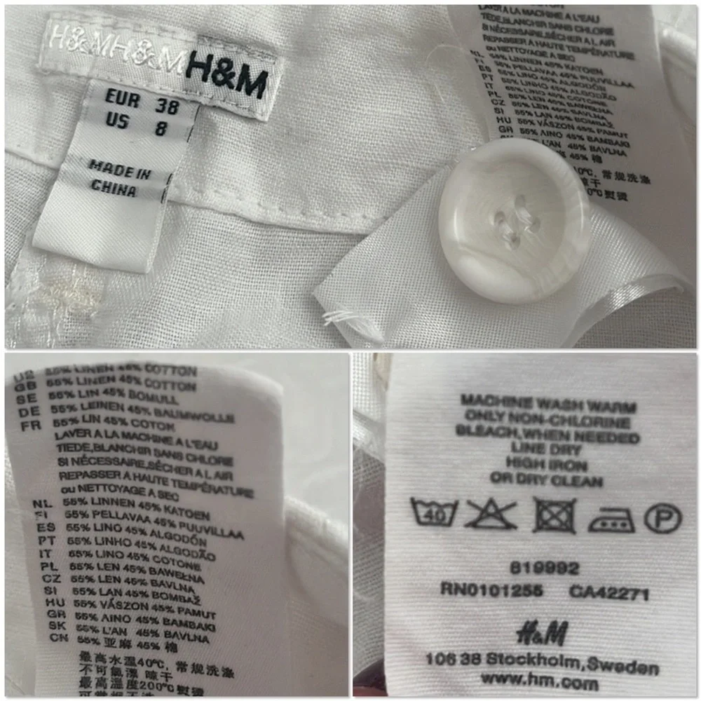 H&M white linen wide leg roll up pants